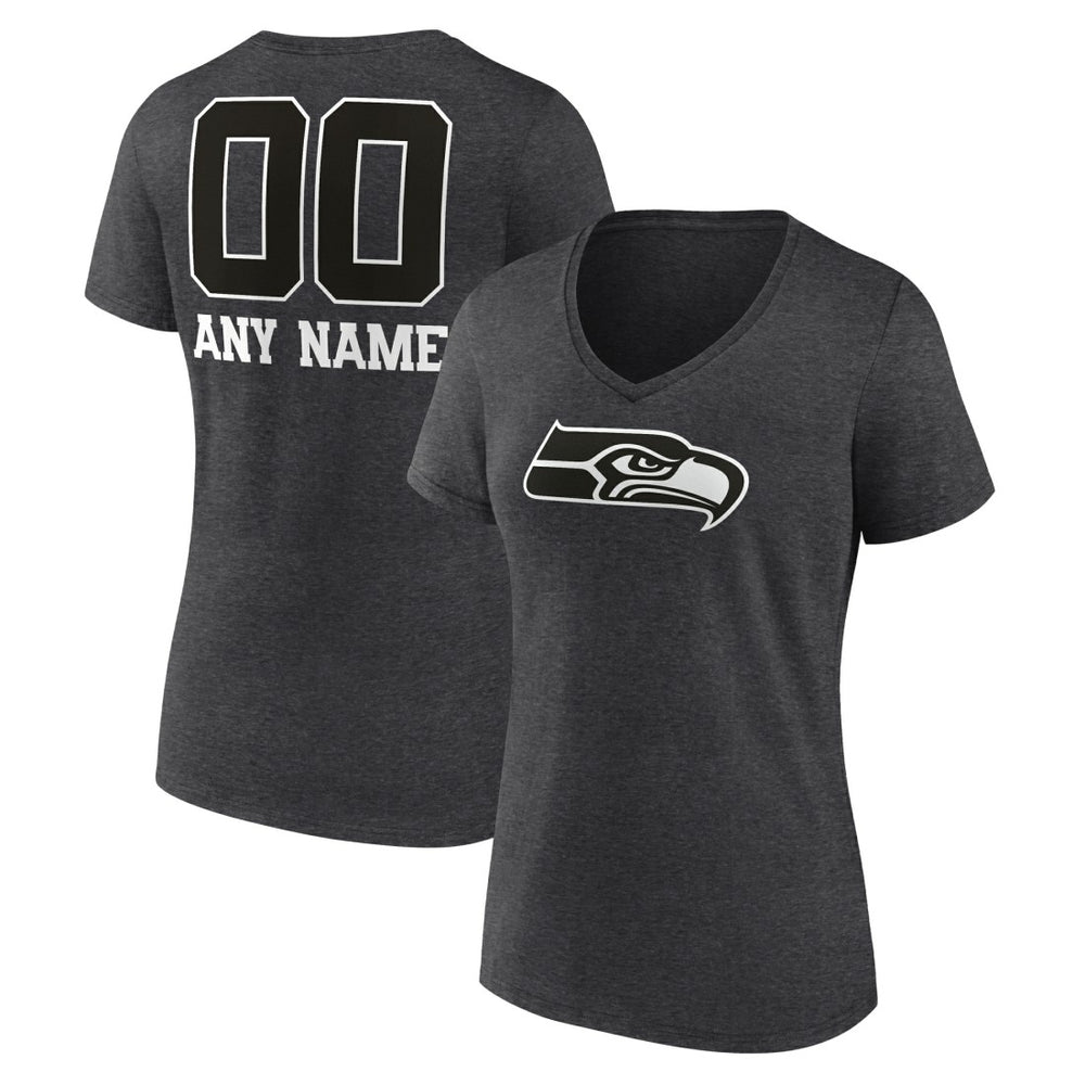 Women's Personalized Name & Number Monochrome V-Neck Long Sleeve T-Shirt - Seattle Seahawks T-shirts