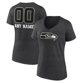 Women's Personalized Name & Number Monochrome V-Neck Long Sleeve T-Shirt - Seattle Seahawks T-shirts