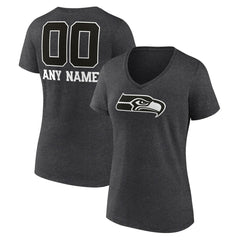 Women's Personalized Name & Number Monochrome V-Neck Long Sleeve T-Shirt - Seattle Seahawks T-shirts