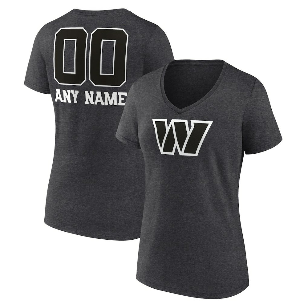 Women's Personalized Name & Number Monochrome V-Neck Long Sleeve T-Shirt - Washington Commanders T-shirts