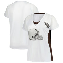 Women's Plus Size Glitter Lace-Up V- Neck T-Shirt - Cleveland Browns T-shirts