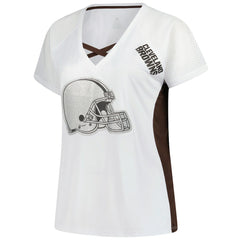 Women's Plus Size Glitter Lace-Up V- Neck T-Shirt - Cleveland Browns T-shirts