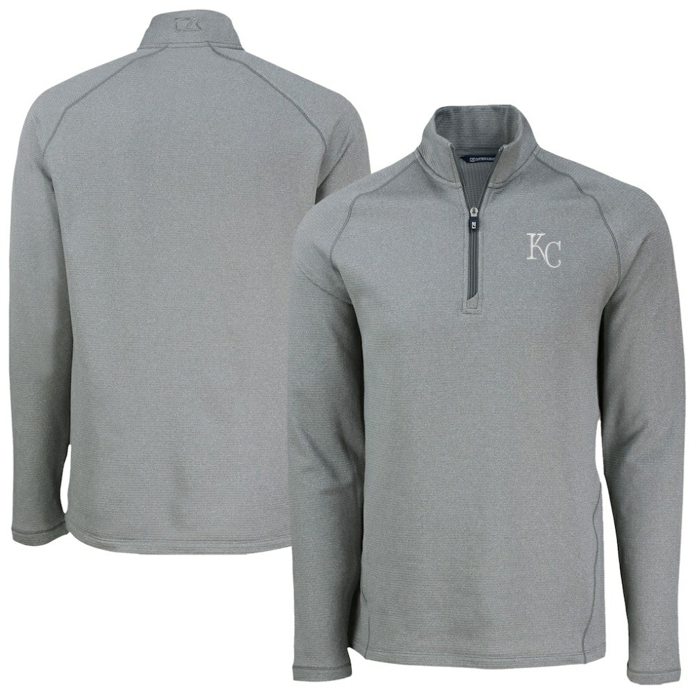 Heather Gray Kansas City Royals Cutter & Buck Peshastin Eco Fleece Recycled Raglan Quarter-Zip Top