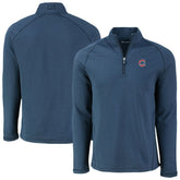 Heather Navy Chicago Cubs Cutter & Buck Peshastin Eco Fleece Recycled Raglan Quarter-Zip Top
