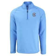 Heather Light Blue Chicago Cubs Cutter & Buck Peshastin Eco Fleece Recycled Raglan Quarter-Zip Top