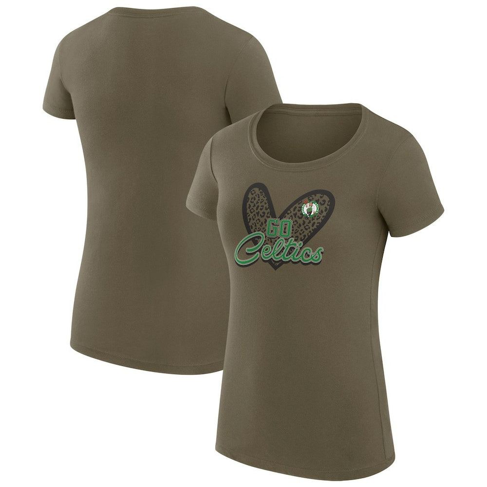 Boston Celtics G-III 4Her by Carl Banks Women's Super-Slim Fit Lightweight Leopard Heart T-Shirt