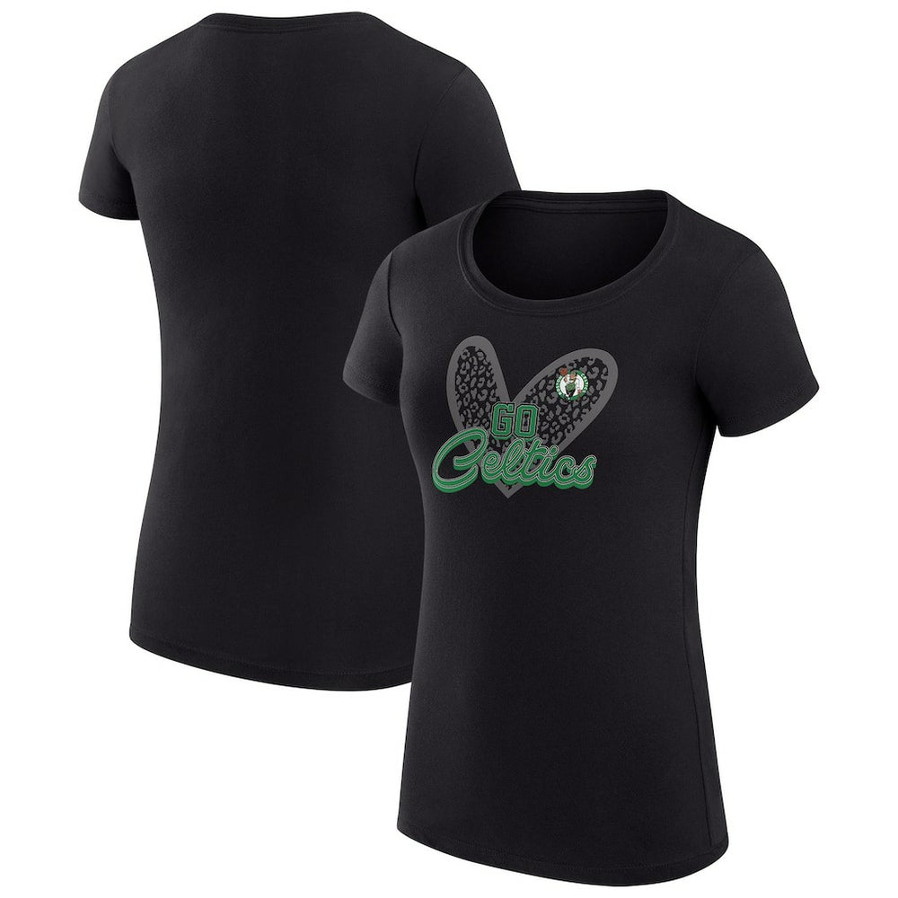 Boston Celtics G-III 4Her by Carl Banks Women's Super-Slim Fit Lightweight Leopard Heart T-Shirt