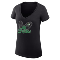 Boston Celtics G-III 4Her by Carl Banks Women's Super-Slim Fit Lightweight Leopard Heart V-Neck T-Shirt