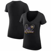 Los Angeles Lakers G-III 4Her by Carl Banks Women's Super-Slim Fit Lightweight Leopard Heart V-Neck T-Shirt