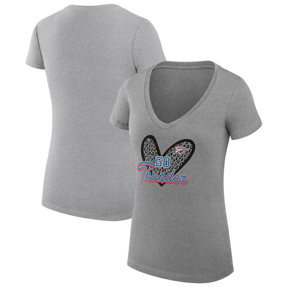 Oklahoma City Thunder G-III 4Her by Carl Banks Women's Super-Slim Fit Lightweight Leopard Heart V-Neck T-Shirt