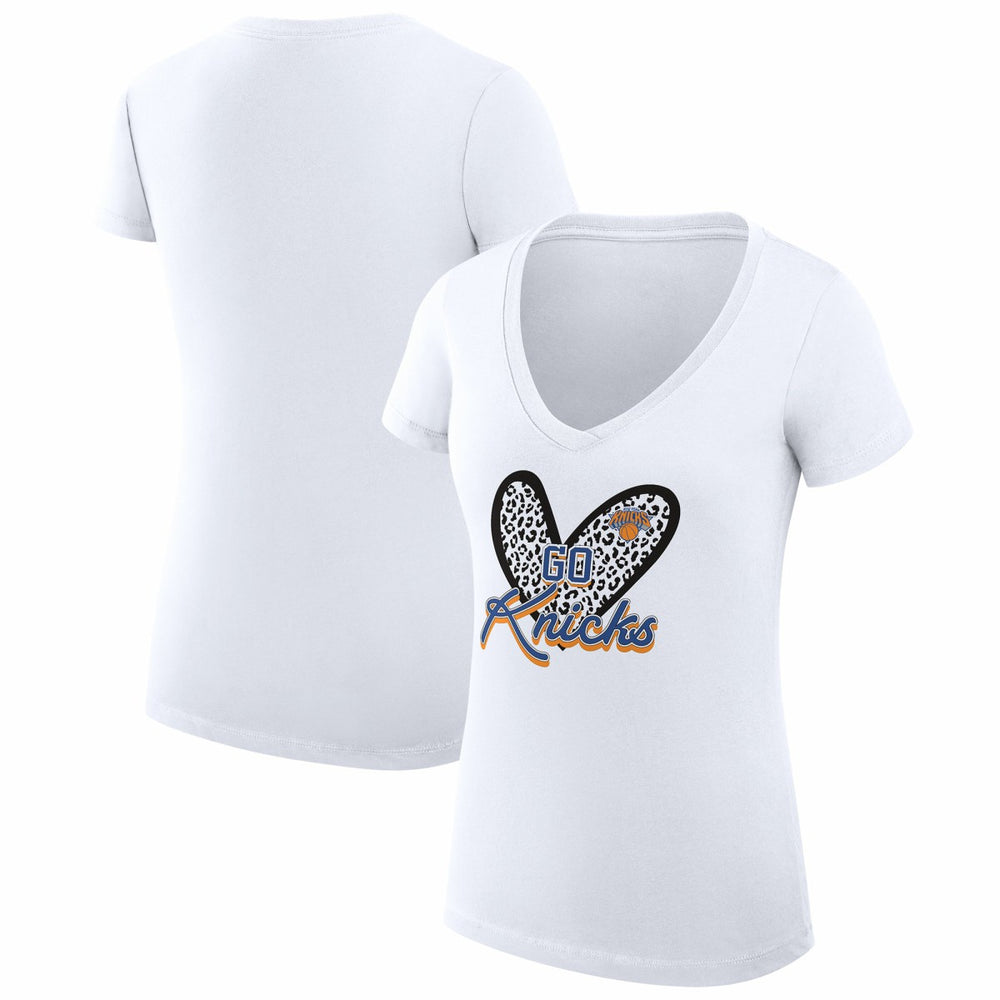 New York Knicks G-III 4Her by Carl Banks Women's Super-Slim Fit Lightweight Leopard Heart V-Neck T-Shirt