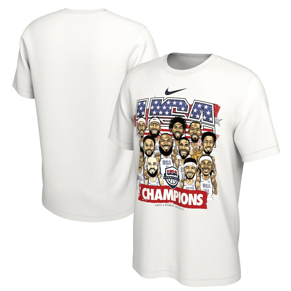Nike USA Men's Basketball Unisex 2024 Summer Olympics Gold Medal Team Caricature T-Shirt