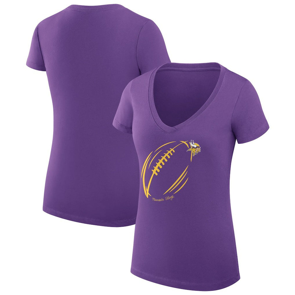 G-III 4Her by Carl Banks Women's Super-Slim Fit Lightweight Subtle Football V-Neck T-Shirt - Minnesota Vikings T-shirts
