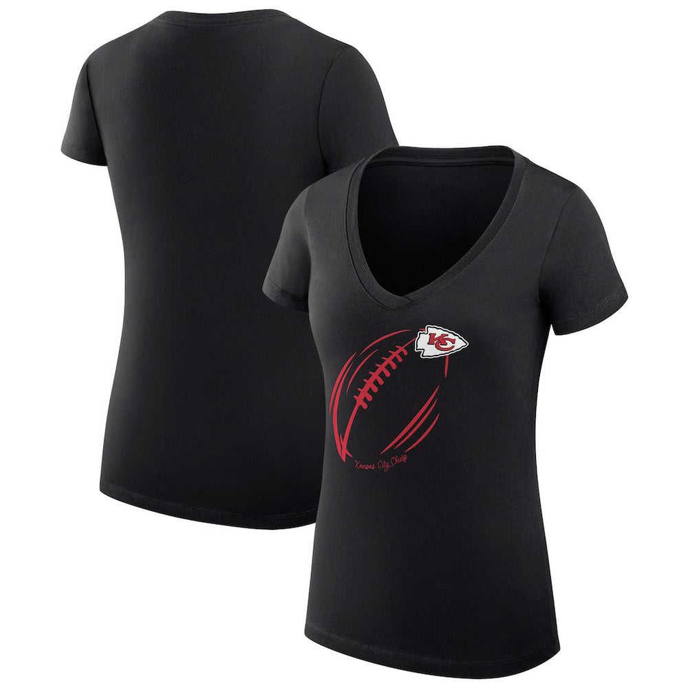 G-III 4Her by Carl Banks Women's Super-Slim Fit Lightweight Subtle Football V-Neck T-Shirt - Kansas City Chiefs T-shirts