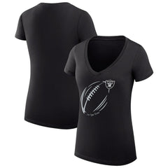 G-III 4Her by Carl Banks Women's Super-Slim Fit Lightweight Subtle Football V-Neck T-Shirt - Las Vegas Raiders T-shirts