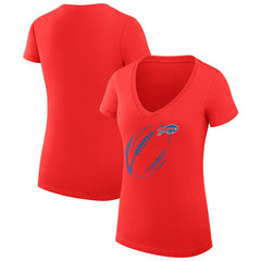 G-III 4Her by Carl Banks Women's Super-Slim Fit Lightweight Subtle Football V-Neck T-Shirt - Buffalo Bills T-shirts