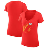 G-III 4Her by Carl Banks Women's Super-Slim Fit Lightweight Subtle Football V-Neck T-Shirt - Kansas City Chiefs T-shirts