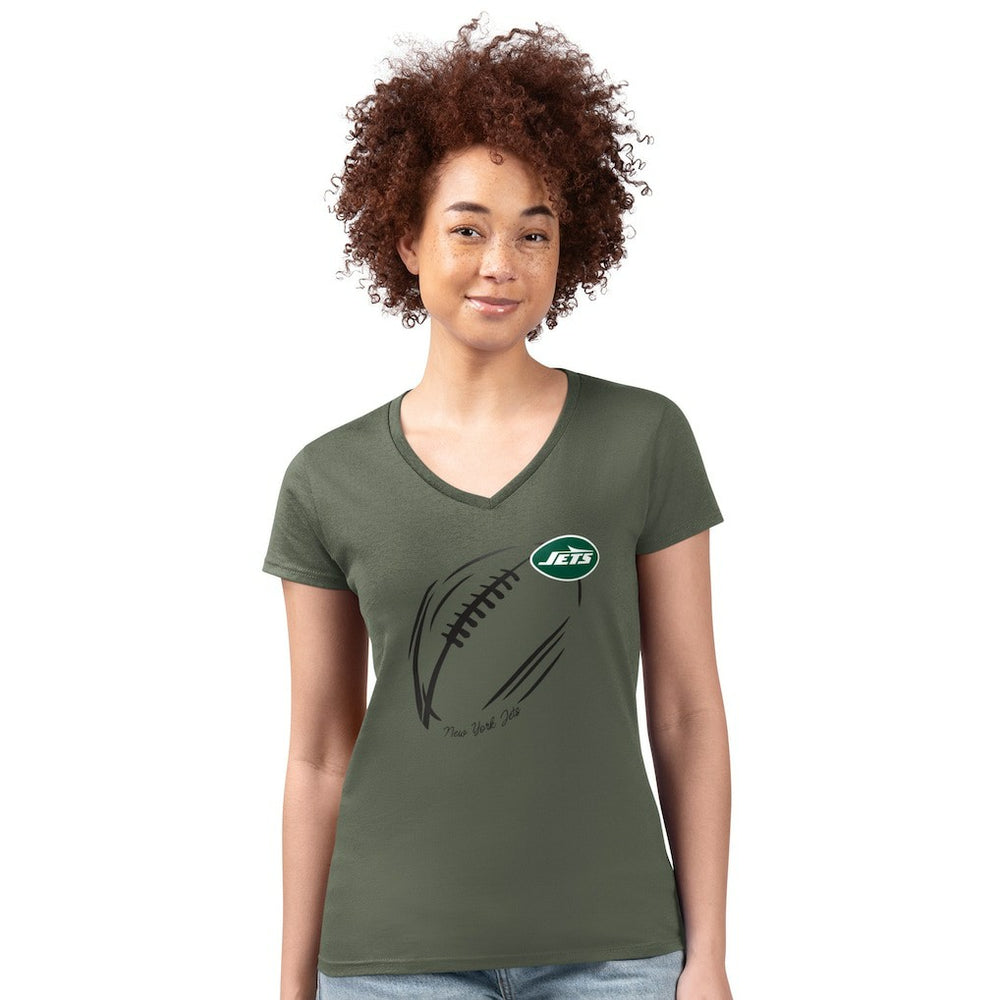 G-III 4Her by Carl Banks Women's Super-Slim Fit Lightweight Subtle Football V-Neck T-Shirt - New York Jets T-shirts