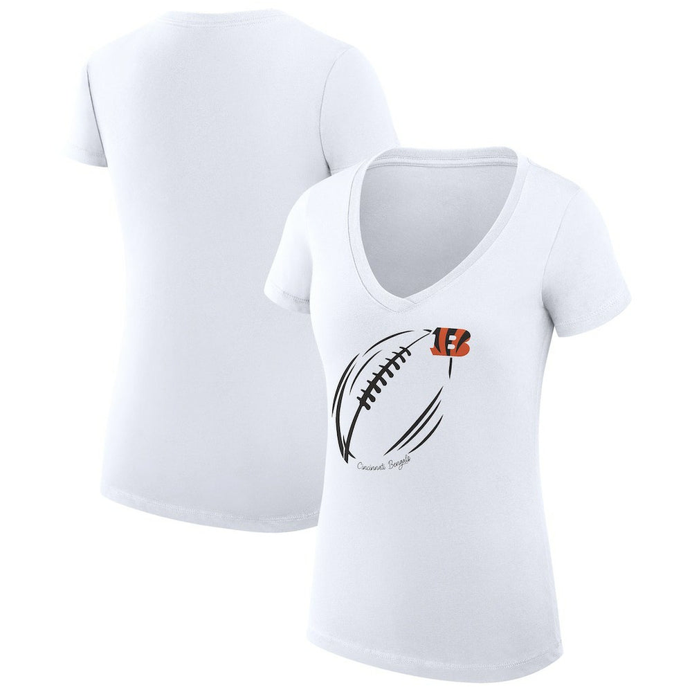 G-III 4Her by Carl Banks Women's Super-Slim Fit Lightweight Subtle Football V-Neck T-Shirt - Cincinnati Bengals T-shirts