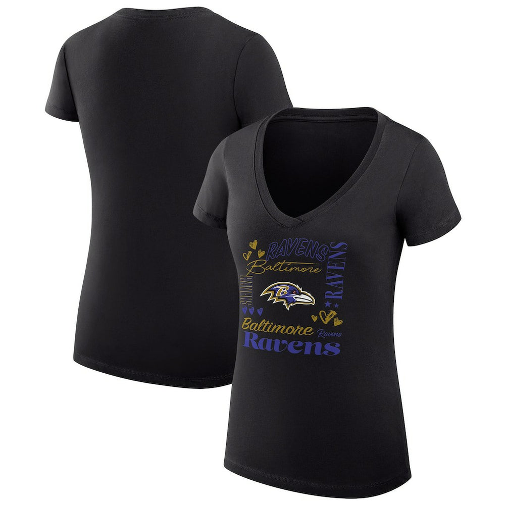 G-III 4Her by Carl Banks Women's Super-Slim Fit Lightweight Collage Team V-Neck T-Shirt - Baltimore Ravens T-shirts