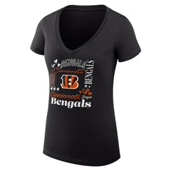 G-III 4Her by Carl Banks Women's Super-Slim Fit Lightweight Collage Team V-Neck T-Shirt - Cincinnati Bengals T-shirts