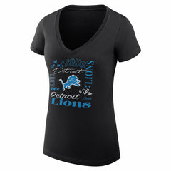 G-III 4Her by Carl Banks Women's Super-Slim Fit Lightweight Collage Team V-Neck T-Shirt - Detroit Lions T-shirts