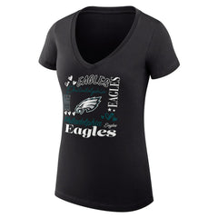 G-III 4Her by Carl Banks Women's Super-Slim Fit Lightweight Collage Team V-Neck T-Shirt - Philadelphia Eagles T-shirts