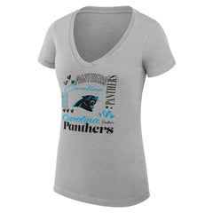 G-III 4Her by Carl Banks Women's Super-Slim Fit Lightweight Collage Team V-Neck T-Shirt - Carolina Panthers T-shirts
