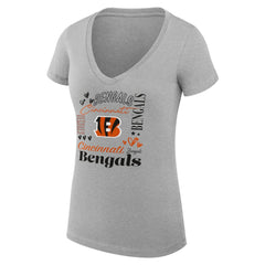 G-III 4Her by Carl Banks Women's Super-Slim Fit Lightweight Collage Team V-Neck T-Shirt - Cincinnati Bengals T-shirts