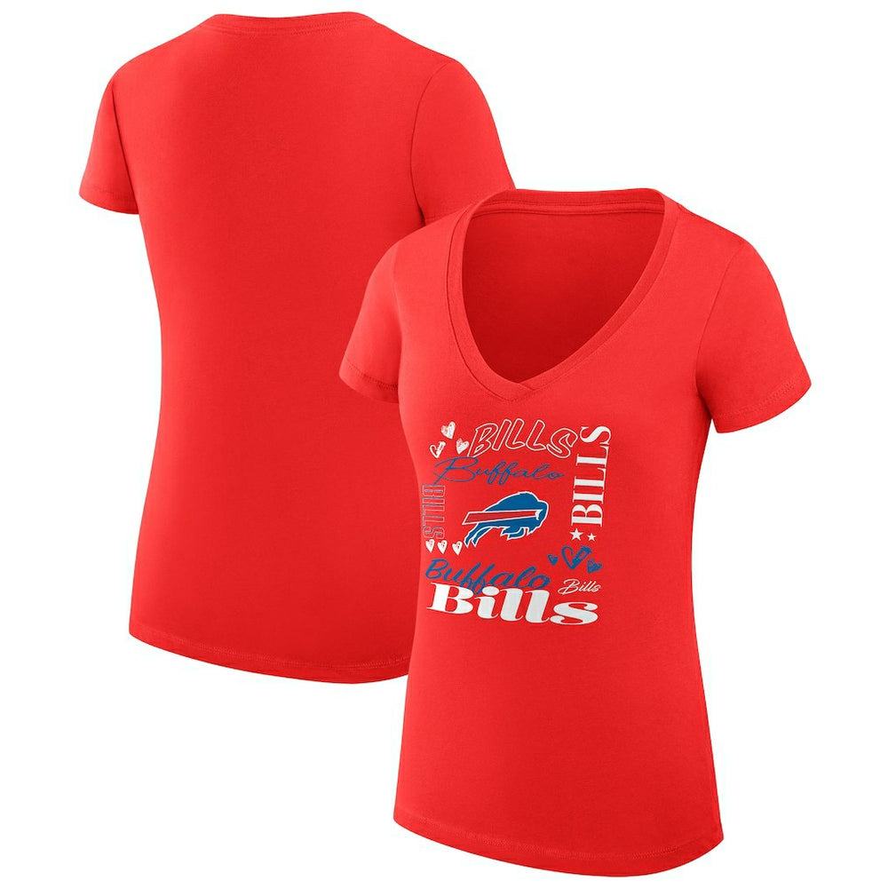 G-III 4Her by Carl Banks Women's Super-Slim Fit Lightweight Collage Team V-Neck T-Shirt - Buffalo Bills T-shirts