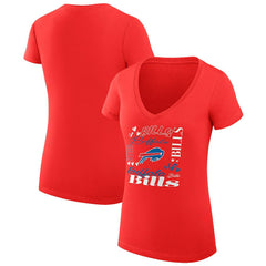 G-III 4Her by Carl Banks Women's Super-Slim Fit Lightweight Collage Team V-Neck T-Shirt - Buffalo Bills T-shirts