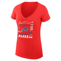 G-III 4Her by Carl Banks Women's Super-Slim Fit Lightweight Collage Team V-Neck T-Shirt - Buffalo Bills T-shirts