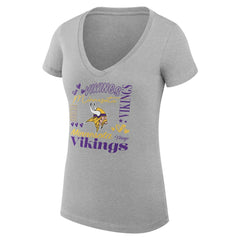 G-III 4Her by Carl Banks Women's Super-Slim Fit Lightweight Collage Team V-Neck T-Shirt - Minnesota Vikings T-shirts