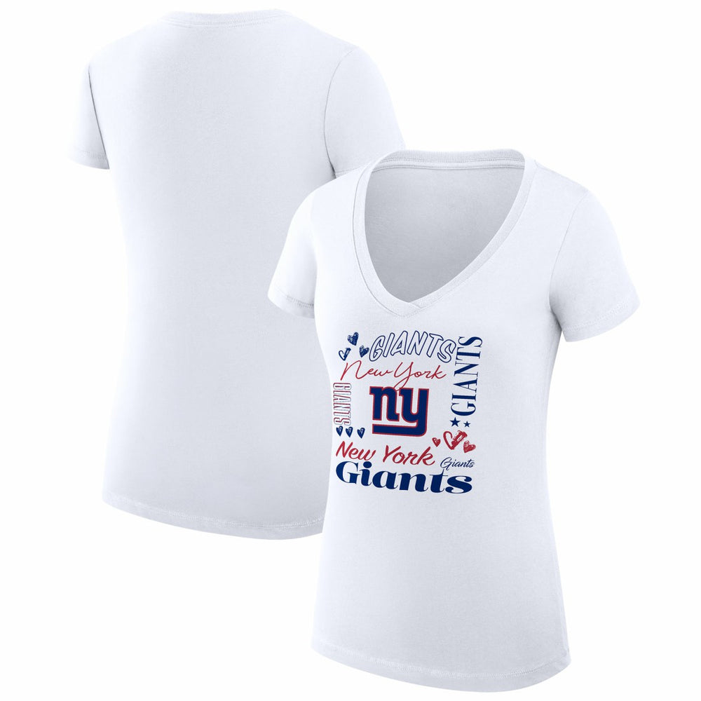 G-III 4Her by Carl Banks Women's Super-Slim Fit Lightweight Collage Team V-Neck T-Shirt - New York Giants T-shirts