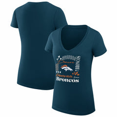 G-III 4Her by Carl Banks Women's Super-Slim Fit Lightweight Collage Team V-Neck T-Shirt - Denver Broncos T-shirts