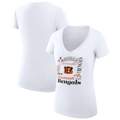 G-III 4Her by Carl Banks Women's Super-Slim Fit Lightweight Collage Team V-Neck T-Shirt - Cincinnati Bengals T-shirts