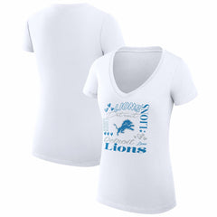 G-III 4Her by Carl Banks Women's Super-Slim Fit Lightweight Collage Team V-Neck T-Shirt - Detroit Lions T-shirts