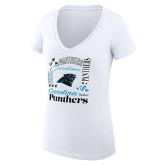 G-III 4Her by Carl Banks Women's Super-Slim Fit Lightweight Collage Team V-Neck T-Shirt - Carolina Panthers T-shirts