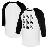 White/Black Los Angeles Dodgers Tiny Turnip Women's Logo Grid 3/4 Sleeve Raglan T-Shirt