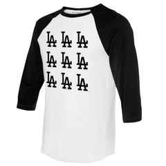 White/Black Los Angeles Dodgers Tiny Turnip Women's Logo Grid 3/4 Sleeve Raglan T-Shirt