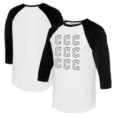 White/Black Cleveland Guardians Tiny Turnip Women's Logo Grid 3/4 Sleeve Raglan T-Shirt