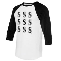 White/Black Seattle Mariners Tiny Turnip Women's Logo Grid 3/4 Sleeve Raglan T-Shirt