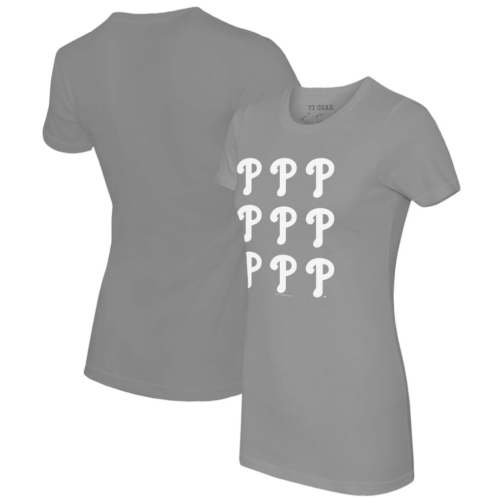 Gray Philadelphia Phillies Tiny Turnip Women's Logo Grid T-Shirt