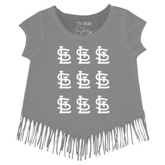 Gray St. Louis Cardinals Tiny Turnip Girls Youth Logo Grid Fringe T-Shirt
