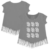 Gray San Diego Padres Tiny Turnip Girls Youth Logo Grid Fringe T-Shirt