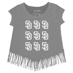 Gray San Diego Padres Tiny Turnip Girls Youth Logo Grid Fringe T-Shirt
