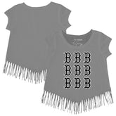 Gray Boston Red Sox Tiny Turnip Girls Youth Logo Grid Fringe T-Shirt