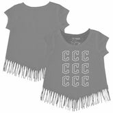 Gray Cleveland Guardians Tiny Turnip Girls Youth Logo Grid Fringe T-Shirt