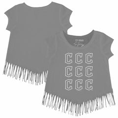 Gray Cleveland Guardians Tiny Turnip Girls Youth Logo Grid Fringe T-Shirt