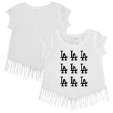 White Los Angeles Dodgers Tiny Turnip Girls Youth Logo Grid Fringe T-Shirt